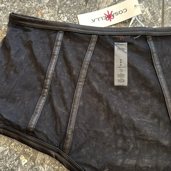 Cosabella Black Sardegna High Waisted Mesh Bikini. Faux leather trim. New. Small - Picture 4 of 7